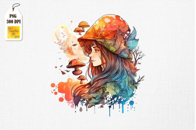 Cute Girl &amp;amp; Mushrooms Watercolor 18