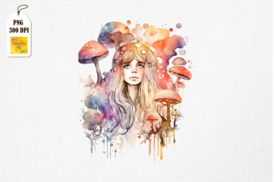 Cute Girl &amp;amp; Mushrooms Watercolor 19