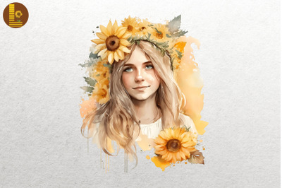 Girl With Sunflowers Watercolor 8