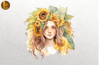 Girl With Sunflowers Watercolor 9