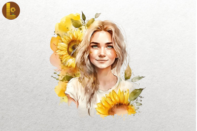 Girl With Sunflowers Watercolor 10