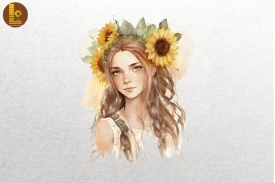 Girl With Sunflowers Watercolor 11