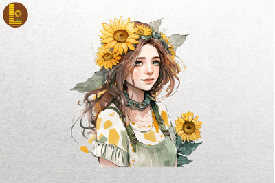 Girl With Sunflowers Watercolor 12