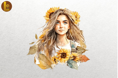 Girl With Sunflowers Watercolor 13