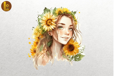 Girl With Sunflowers Watercolor 18
