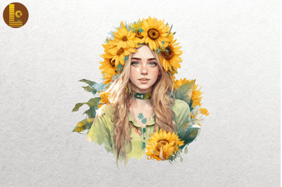 Girl With Sunflowers Watercolor 19