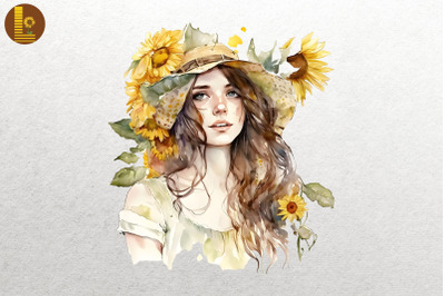 Girl With Sunflowers Watercolor 20