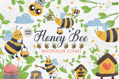 Watercolor Honey Bee Clipart Bundle, Honey Bee Sublimation