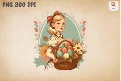 Retro Girl With Easter Eggs Basket 2