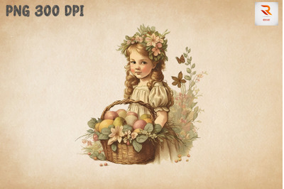Retro Girl With Easter Eggs Basket 5