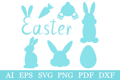 Bunny silhouette. Easter silhouette clipart. Easter SVG