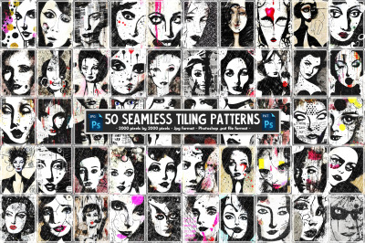 50 Seamless Artistic Face Patterns