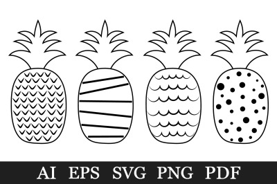 Pineapple coloring. Pineapple SVG. Pineapple doodle graphic