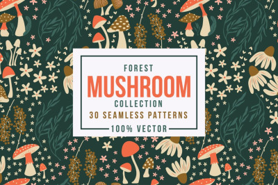 Mushrooms - 30 seamless patterns