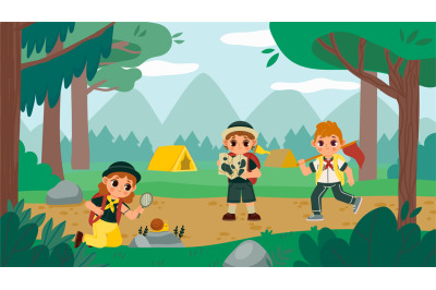 Scout kids, action and adventure on nature