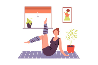 Woman practicing do yoga exercise at home