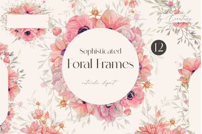 Sophisticate Floral Frames watercolor clipart