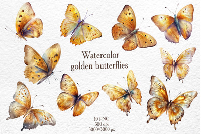 golden watercolor butterflies