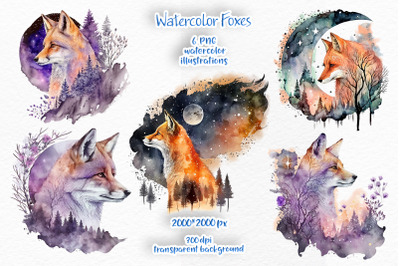 Watercolor Fox Clipart celestial Foxes PNG