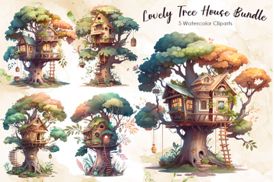 Lovely Tree House Cliparts Bundle