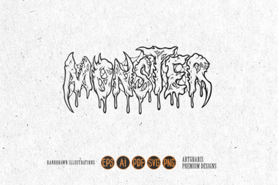 Monster melting word hand lettering font silhouette