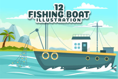 12 Fishing Boat Vector Illustration