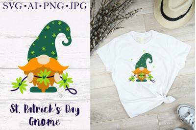 St. Patrick&#039;s Day Gnome SVG, cute leprechaun with a garland