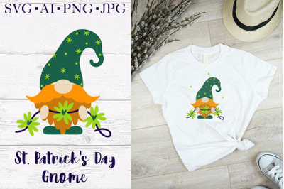 St. Patrick&amp;&23;039;s Day Gnome SVG&2C; cute leprechaun with a garland