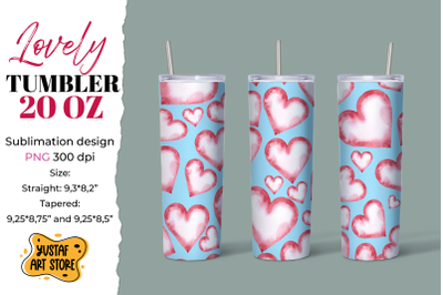 Lovely tumbler 20 oz sublimation design. Watercolor hearts