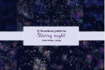 Starry night seamless patterns, digital papers