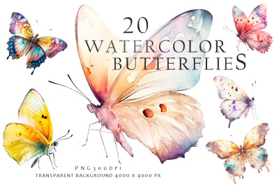Watercolor butterflies clipart