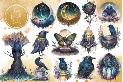 Mystical Ravens Halloween Clipart