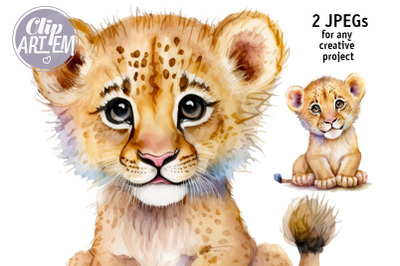 Cute Baby Lions Wall Art / Clip Art 2 Watercolor Images Set