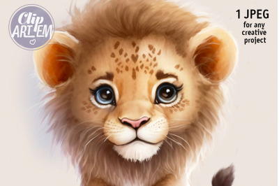 Cute Baby Lion Digital Print Image 1 JPEG Wall Decor Clip Art