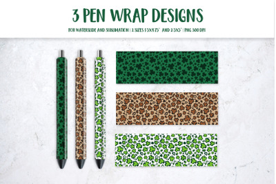 St. Patricks Day Leopard Pen Wrap Sublimation. Clover&nbsp;Leaves Pattern Pen Wrap