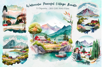 Watercolor Peaceful Village Bundle