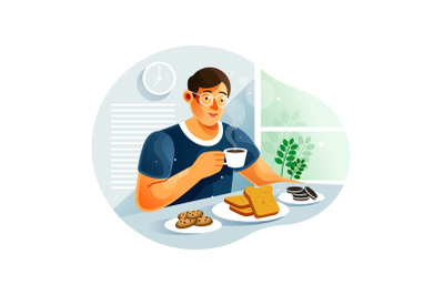 Man having breakfast at home