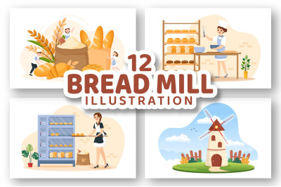 12 Bread Mill Vector Illustration