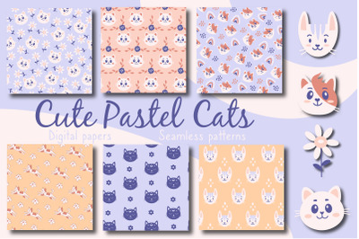 Cute Pastel Cats digital paper &amp;amp; pattern