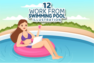 12 Work From Swimming Pool Illustration