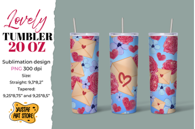 Lovely tumbler 20 oz sublimation. Flowers and envelope