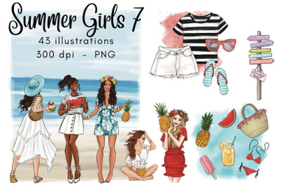 Summer Girls 7 fashion clipart set