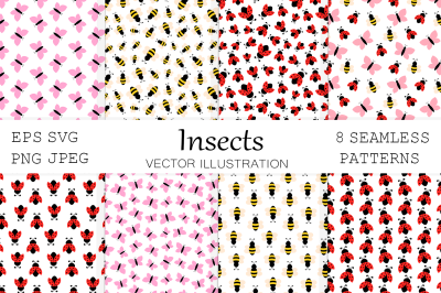 Bee pattern. Ladybug pattern. Butterfly pattern