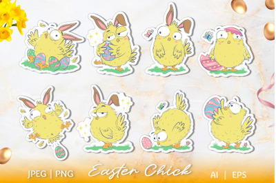 Funny easter chickens stickers | 8 Easter Chick Clipart PNG