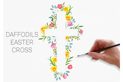 Daffodils easter cross clipart. Religious traditional symbol clipart w