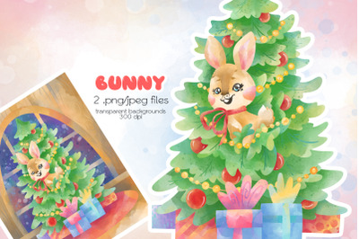 Christmas Rabbit Clipart - PNG Files