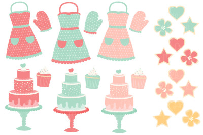 Vector Baking Clipart in Mint &amp; Coral