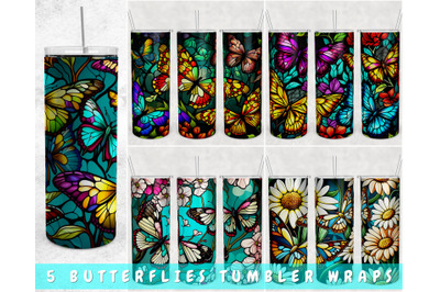 Stained Glass Butterflies Tumbler Wraps Bundle, 20 Oz Skinny Tumbler