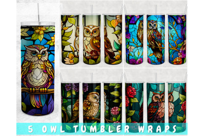 Stained Glass Owl Tumbler Wraps Bundle, 20 Oz Skinny Tumbler Owl PNG