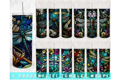 Stained Glass Dragonflies Tumbler Wraps Bundle, 20 Oz Skinny Tumbler